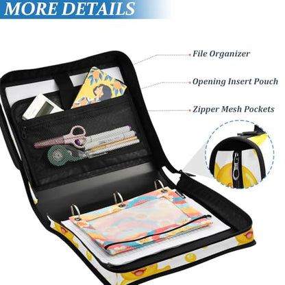 Yellow Duck Face 3 Ring Zipper Binder 500 Sheets Capacity Binder Organizer Bag with Shoulder Strap and Handle for School Office