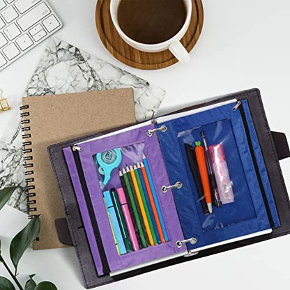 3-Ring Pen Pencil Pouch with Clear Window Stationery Bag Binder Case Classroom Organizers Blue - color: Blue