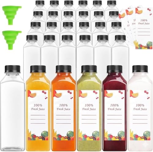 OBKJJ 80pcs 24oz Pcs Juice Bottles, Juice Bottle with Caps Reusable Empty Clear Bottles with Label, Funnel, Brush Bulk Beverage Containers for Juicing, Drinking, Smoothie and Other Beverages (24oz) - size: 24 Ounces