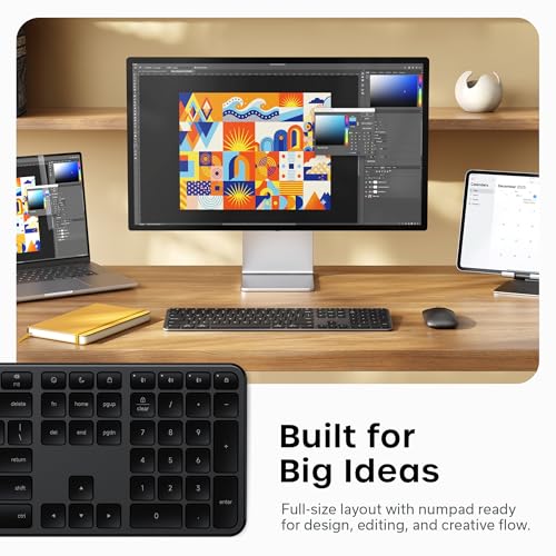Satechi Slim EX3 Wireless Keyboard, Bluetooth & 2.4 GHz, Space Black | Full-size with numpad, instant OS key remap, rechargeable battery, for macOS, Windows, Android - color: Space Black, size: Keyboard