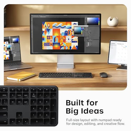 Satechi Slim EX3 Wireless Keyboard, Bluetooth & 2.4 GHz, Space Black | Full-size with numpad, instant OS key remap, rechargeable battery, for macOS, Windows, Android - color: Space Black, size: Keyboard