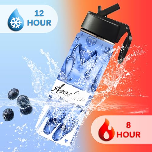 Custom Nurse Water Bottle Personalized Stainless Steel Insulated with Lid 18/32oz Customized Name Nurse Gifts for Women Nurses Nursing Graduation Nurse Week Birthday Healthcare Worker - color: Design-1