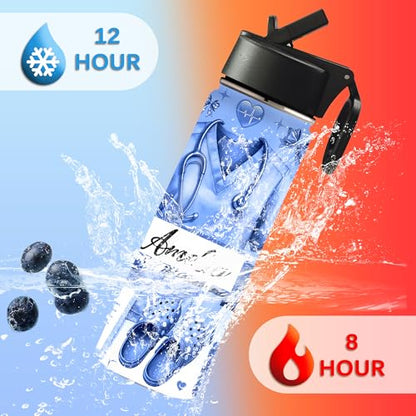 Custom Nurse Water Bottle Personalized Stainless Steel Insulated with Lid 18/32oz Customized Name Nurse Gifts for Women Nurses Nursing Graduation Nurse Week Birthday Healthcare Worker - color: Design-1