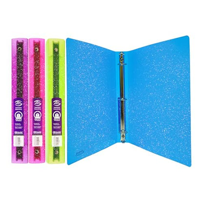 BAZIC Products 1" Glitter Poly 3-Ring Binder, 1 Pocket, 4-Set | round rings, 1 in glitter poly 3-ring binder, 1 inside pocket, holds up to 175 sheets, Durable poly - color: Glitter, size: 4-Pack