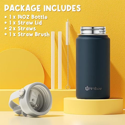 Fimibuke Kids Insulated Water Bottle, 14oz BPA FREE 18/8 Stainless Steel Travel Tumbler Double Wall Vacuum Leak Proof Kids Cup with Straw Metal Water Bottle for School Boys Girls(1 Pack, Black) - color: B10. Black