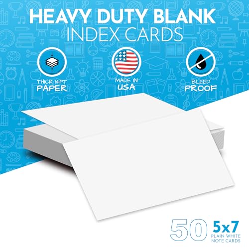 Home Advantage 5x7 Blank Index Cards - Our 50 Pack of Blank Notecards Use Heavy Duty Cardstock to Make Them Bleed Proof - These Plain Index Cards Make Perfect Blank Flashcards & Blank Note Cards - size: 5x7