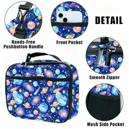 Planet Star Moon Lunch Box Insulated Reusable Lunch Bag Tote Cooler for Women Men Boy Girl School Work Office Picnic - color: Planet