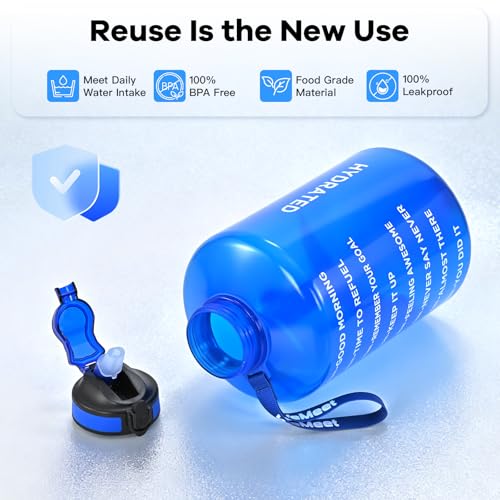 WEMEET 1 Gallon Water Bottle with Handle, 128oz LeakProof Reusable Gym Water Bottle with Capacity Scale, BPA Free, Ideal for Gym and Outdoor Life (Blue) - color: Blue