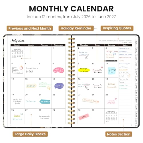 Planner 2026-2027, Academic Planner Weekly and Monthly, Jul 2026 - Jun 2027, Spiral Bound School Planning Tool with Tabs and Pocket, Perfect for Students & Teacher, 6.3" x 8.5", Dino Fossils - color: Q-Dino Fossils, size: 6.3"x8.5" (A5)