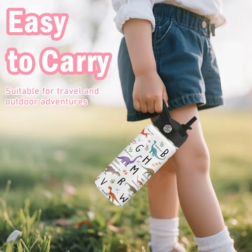 Alphabet Dinosaur Water Bottle for Boys, 16oz Kids Stainless Steel Insulated Water Bottle with Straw Lid, Dinosaur Dino Cup Tumbler Gifts for School - color: Alphabet Dinosaur