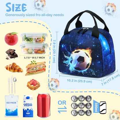 CAMTOP Boys Lunch Box Kids Insulated Lunch Bag Kids Cute Lunchbox for Boys Loncheras Para Niños - color: Soccer Blue