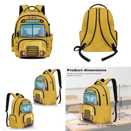 Classic School Bus Backpack with Lunch Box and Water Bottle Pouch Girls Boys Lightweight Big Pencil Case Pouch 4PCS Set Bookbag with Compartments 17 inch Study School Bag Kids Back to School - color: Classic School Bus