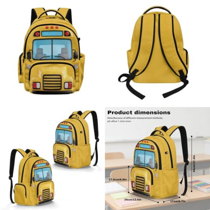 Classic School Bus Backpack with Lunch Box and Water Bottle Pouch Girls Boys Lightweight Big Pencil Case Pouch 4PCS Set Bookbag with Compartments 17 inch Study School Bag Kids Back to School - color: Classic School Bus
