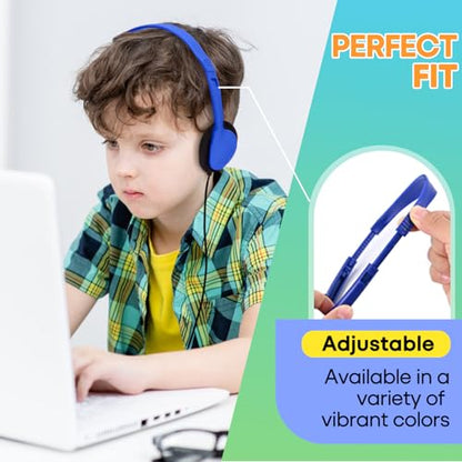 Kids Headphones Bulk 5 Pack for School Classroom Students, Wired On-Ear Headset Class Set for K-12 Teachers Children Teens, 3.5mm Jack for Chromebook Laptop Computer PC (HY857, 5 Mixed)