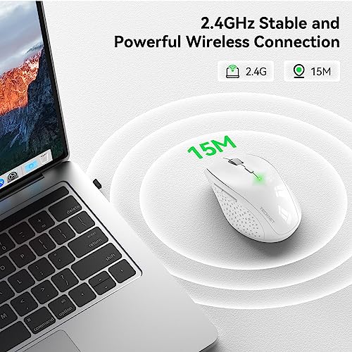 TECKNET Wireless Mouse, 2.4G Computer Mouse with 6-Level Adjustable 4800 DPI, 30 Months Battery, Ergonomic Grips, 6 Buttons Portable for PC, Chromebook, Mac - White - color: White