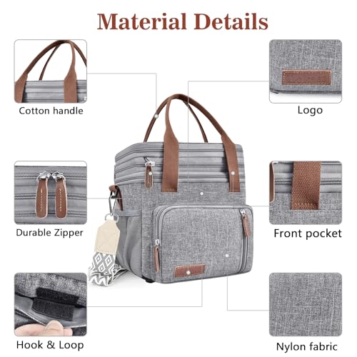 LOKASS Lunch Box & Lunch Bag for Women Men Double Deck, Large Insulated Adult Lunch Box Leakproof Lunchbox Cooler Bag for Work Picnic Beach,（Gray16L） - color: Gray 2