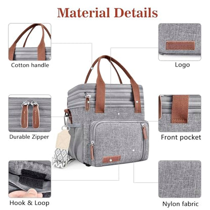 LOKASS Lunch Box & Lunch Bag for Women Men Double Deck, Large Insulated Adult Lunch Box Leakproof Lunchbox Cooler Bag for Work Picnic Beach,（Gray16L） - color: Gray 2