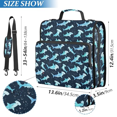 Hammerhead Shark 3 D-Ring 2 inch Zipper Binder Bag with Shoulder Strap, Multi-Pocket Portfolio Organizer Case for 13 Inch Laptop Middle School