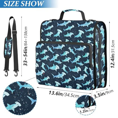 Hammerhead Shark 3 D-Ring 2 inch Zipper Binder Bag with Shoulder Strap, Multi-Pocket Portfolio Organizer Case for 13 Inch Laptop Middle School