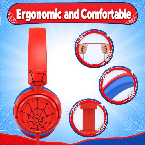 K6 Kids Headphones for Toddler & Kids Ages 2-12, 85/94dB Safe Volume Limited, Wired with 3.5mm Jack, HD Microphone, Adjustable & Foldable, On-Ear Headphones for Tablet, School, Travel, iPad (Red) - color: Red