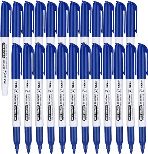 SFAIH Fine Tip Dry Erase Markers - 24 Pack Blue Whiteboard Erasable Markers Bulk, Ideal for Brainstorming & Visual Planning, Teams, Teacher & Creative Sessions, Vivid Blue Ink, Non-Toxic Easy Clean - color: Blue, size: 1 Count (Pack of 24)