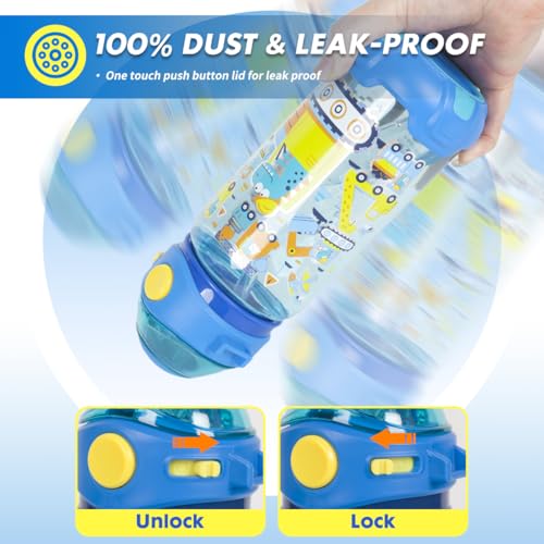 Kids Water Bottle with Straw/Lanyard for School Kids Girls Boys, 22oz BPA Free Child Drinking Water Bottle One-Click-Open Leak-Proof Locking Flip Lid for School Sport Travel - color: H14. Dinosaur
