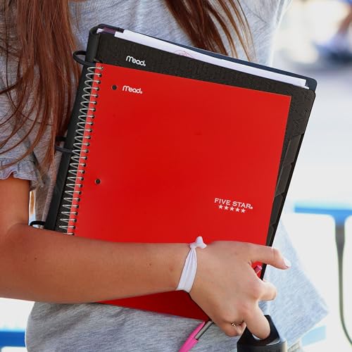Five Star Spiral Notebook + Study App, 3 Subject, Wide Ruled Paper, 10-1/2" x 8", 150 Sheets, Red (72029) - color: Red, size: 8" x 10-1/2" (Pack of 1)