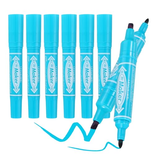 PATIKIL Broad & Fine Tip Markers, 8Pcs Oil-Based Markers Dual Tip Brush Highlighter for Adult Artists Drawing Coloring Painting Sketching, Light Blue (0.2" /0.07") - color: Light Blue