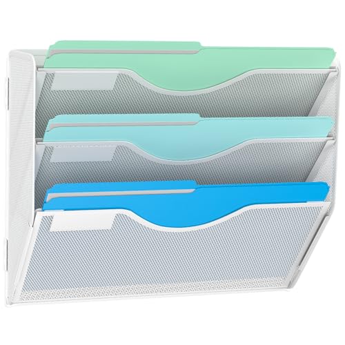 Gawerk 3 Tier Hanging Wall File Organizer, Mesh Mail Paper Orgnization Hanging File Folder Holder for Home Office, White - color: White, size: 3-T
