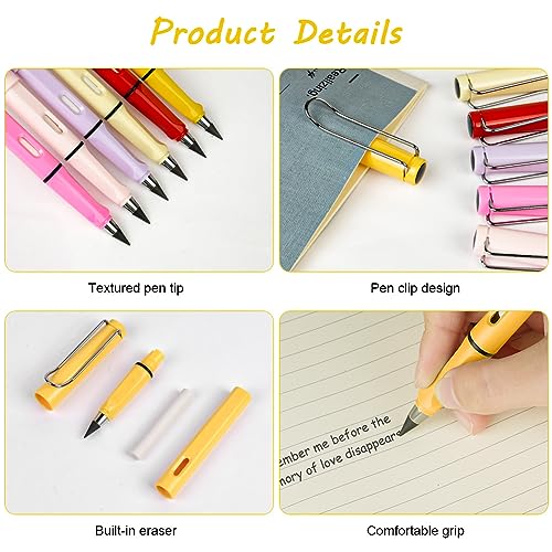 Ainiv Inkless Pencil Forever Pencil, 6 Sets Infinity Pencil Everlasting Pencil with Eraser, Reusable Infinite Pencil with Extra 6 Replaceable Nibs, Endless Pencil for Home Office School Supplies - color: 6 Sets Multicolor