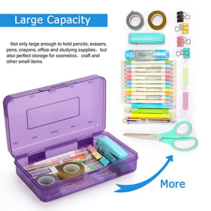 Tamaki 1 Pack Plastic Pencil Box Large Capacity, Purple | Clear Boxes with Snap-tight Lid Stackable Design and Stylish Office Supplies Storage Organizer - color: Purple