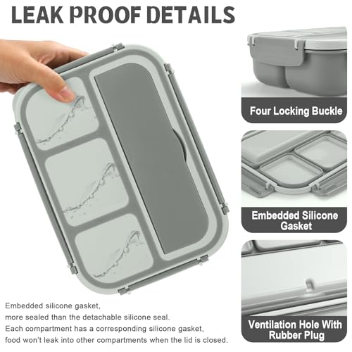 Bento Box Adult Lunch Box, Lunch Containers for Kids Girls Boys with 4 Compartments, Lunchable Food Container with Utensils, Sauce Jar, Muffin Liners, 40 Oz/5 Cup, Microwave & Dishwasher Safe, Gray - color: Gray