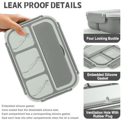 Bento Box Adult Lunch Box, Lunch Containers for Kids Girls Boys with 4 Compartments, Lunchable Food Container with Utensils, Sauce Jar, Muffin Liners, 40 Oz/5 Cup, Microwave & Dishwasher Safe, Gray - color: Gray