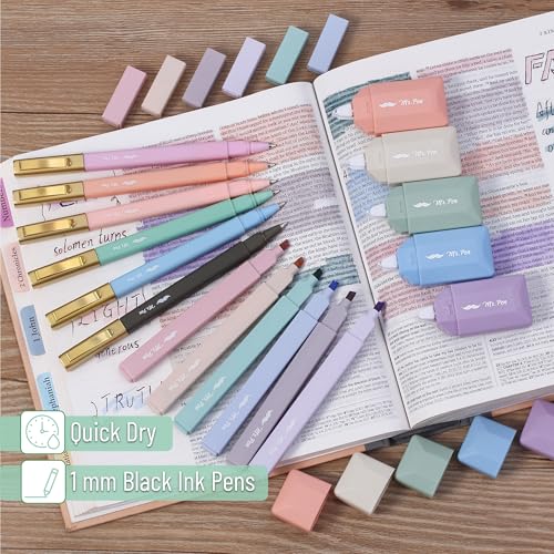 Mr. Pen- Aesthetic Highlighters and Ballpoint Pens No Bleed, 17 Pack | Aesthetic Correction Tapes, Bible Highlighters and Pens No Bleed, Fast Dry and No Smear for Bible Journaling, School Supplies