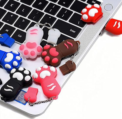 64GB USB 2.0 Flash Drive Cartoon Novelty Lovely Cat Paw Memory Stick Silicone Rubber Ainmal Pendrive Brown, 64GB-catpaw-brown2.0 - color: Catpaw-brown, size: 64GB 2.0