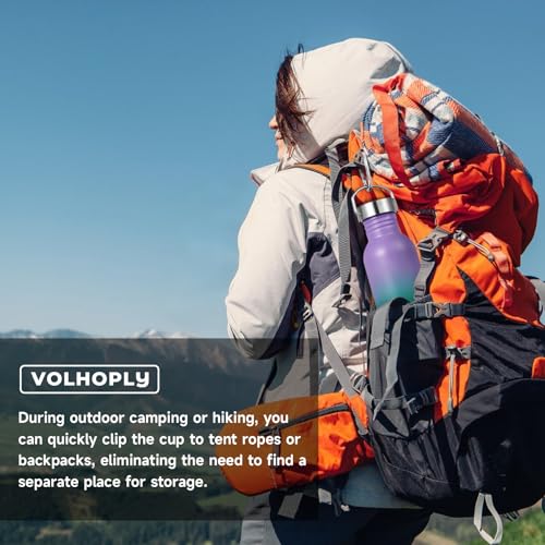 Volhoply 20oz Uninsulated Single Walled Water Bottle, Stainless Steel Reusable Water Bottles with Handle & Carabiner, BPA Free 18/8 304 Sports Water Bottles for Camping Hiking（Purple Green,1） - color: Purple Green