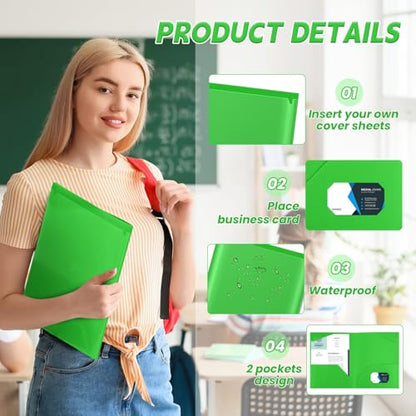 Henoyso 60 Pack Plastic Folders with Clear Front Pockets Bulk Heavy Duty File Folders with 2 Pockets and Card Slot for Student Teacher Back to School Supplies Office Presentation (Fruit Green) - color: Fruit Green