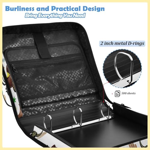 Personalized Name Binder Bag, Cowgirl Wild West Running Horse Black Zipper Binder 3 Ring, Multi-Pocket School & Office Personalized Binder Organizer, Compatible with 14-Inch Notebook - color: Option E