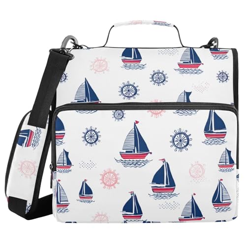 3 Ring Zipper Binder Coastal Sailing Boat Binders Bag with Shoulder Strap 500 Sheets Paper Organizer Trapper Keeper Documents Storage File Folder for School Office - color: A853