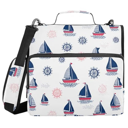 3 Ring Zipper Binder Coastal Sailing Boat Binders Bag with Shoulder Strap 500 Sheets Paper Organizer Trapper Keeper Documents Storage File Folder for School Office - color: A853