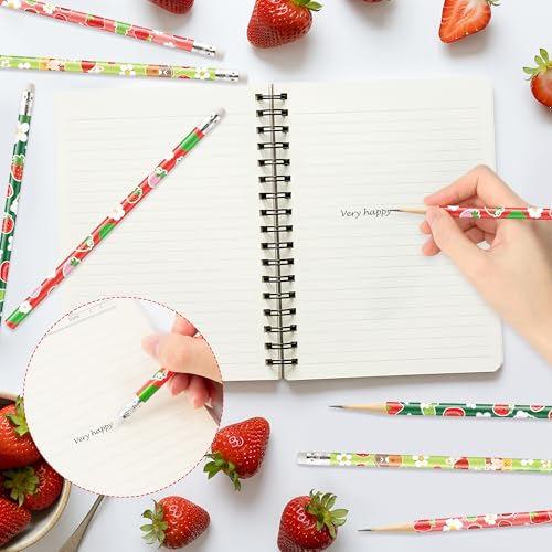 Xqumoi 60Pcs Strawberry Pencils with Eraser - Cute Fruit Theme #2 HB Pencils, School Classroom Student Rewards Back to School Office Supply Party Goodie Bag Fillers Stuffers Birthday Party Favors - style: Strawberry