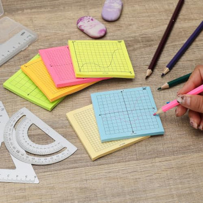 Mr. Pen- Graph Sticky Notes, 3x3 Inch, 6 Pads, 50 Sheets/Pad, 300 Sheets | 6 Grid Designs, Bright Colors, Square Graph Paper Notes, Grid Sticky Note Pads for Math, Study, Journals, Planners - color: Bright
