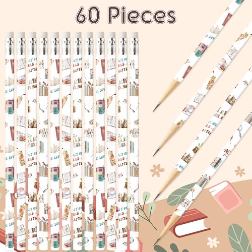 Xqumoi 60Pcs Book Lover Pencils with Erasers - Bookish #2 HB Wooden Pencils in Bulk Reading Party Favors Book Club Bookworms Gifts Student Classroom Rewards Back to School Goodie Bag Fillers - style: Book lover