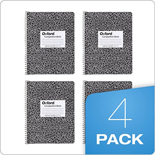 Oxford Spiral Composition Notebooks, Wide Ruled Paper, 9-3/4 x 7-1/2 Inches, 80 Sheets, Black Marble Cover (64950), 4 Count (Pack of 6) - size: Wide Rule (Pack of 6)