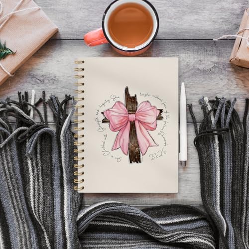Prepy Christian Bible Verse Notebook, 5.5x8.3 Inch | Bow Cross Spiral Notebook Hardcover,College Ruled Notebook Journal for Writing,Christian Gifts for Women Teen Girls - color: bow cross