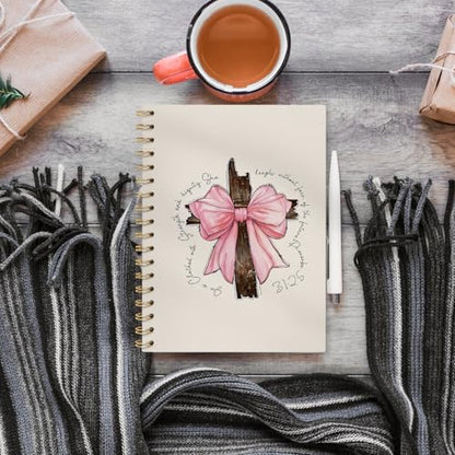 Prepy Christian Bible Verse Notebook, 5.5x8.3 Inch | Bow Cross Spiral Notebook Hardcover,College Ruled Notebook Journal for Writing,Christian Gifts for Women Teen Girls - color: bow cross