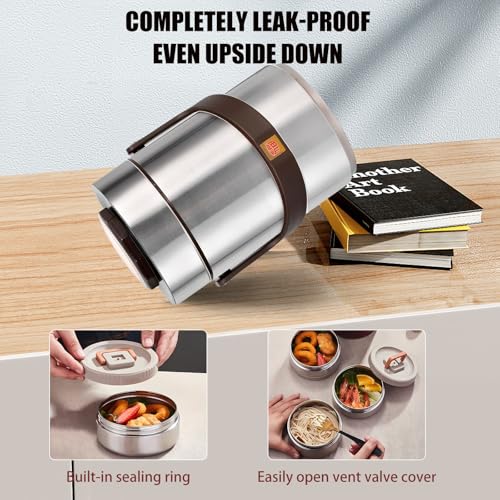 67oz Upgraded Thermos for Hot Food, 3-Layer Stackable Food Thermos, Soup Thermos Jar with Insulated Bag, Ideal for Office, Outdoor Meals, and Various Occasions (67 oz Silver) - color: 67 oz Silver
