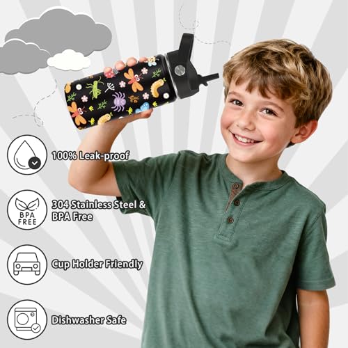 Hiboss Bee Theme Gifts, 16oz Kids Stainless Steel Insulated Water Bottle with Straw Lid, Insect Print Cup for Girls Boys, Birthday Gifts for School, Sport, Travel - color: Bee