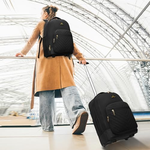MATEIN Rolling Bag for Women, 17 inch Wheeled Laptop Backpack | TSA-Friendly Design, Wet Dry separation pocket, Backpacks with Wheels, 40L Large Capacity, Water Resistant, Multi-Pocket - color: Black, size: 17-inch