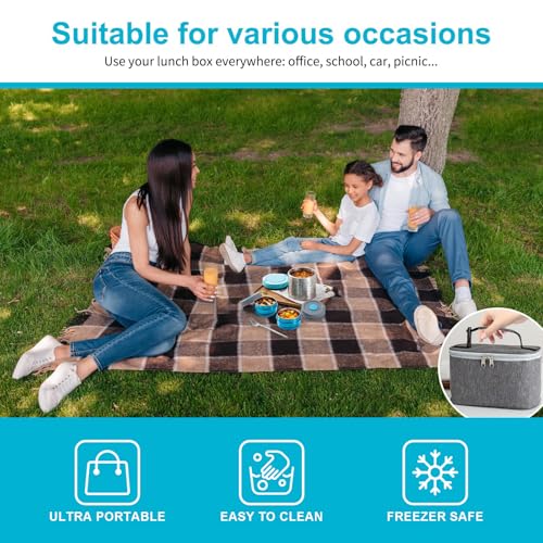 Lille Home Portable Insulated Lunch Box Set with Stainless Steel Cutlery, vacuum lunch box, to Keep Food Warm or Cool, Two Containers for Fruits and Sauces, Durable and Leak-Proof(Blue) - color: Blue